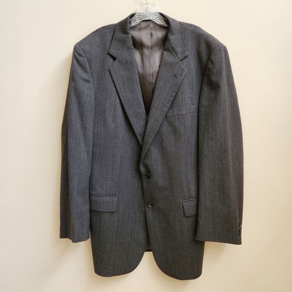 Stafford Travel Plus Blazer Jacket Mens 44L 2 Button Suit Gray Wool Blend Lined